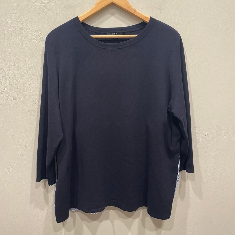 COS Navy Blue Layered Stripe Crewneck Sweater - Size: Large